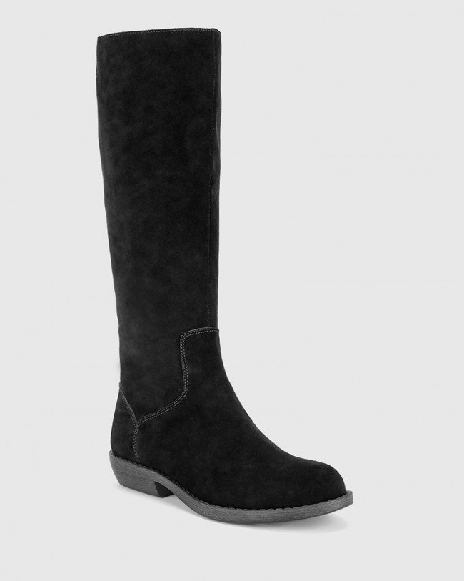 Wittner Devanna Black Suede Round Toe Flat Boot