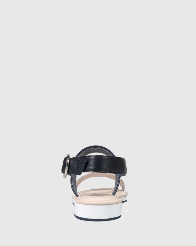 Wittner Elissa Navy & White Leather Flat Sandal