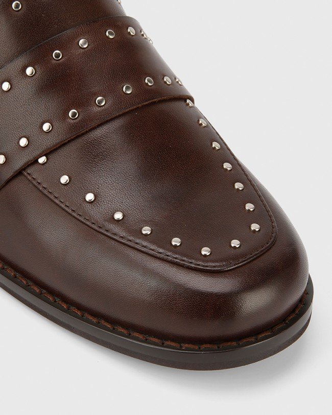 Wittner Emelian Chocolate Leather Stud Detail Loafer