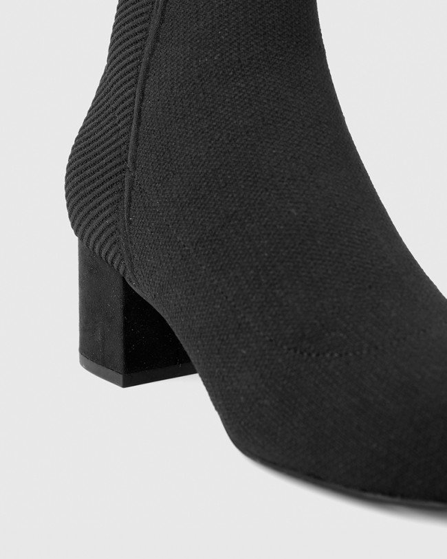 Wittner Arton Black Stretch Knit Block Heel Ankle Boot