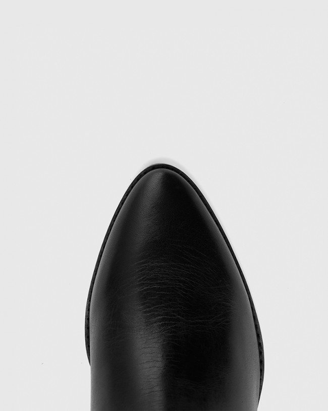 Wittner Kaelan Black Leather Block Heel Ankle Boot