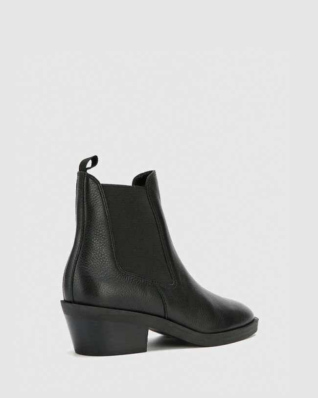 Wittner Isaac Black Natural Milled Leather Pull On Ankle Boot
