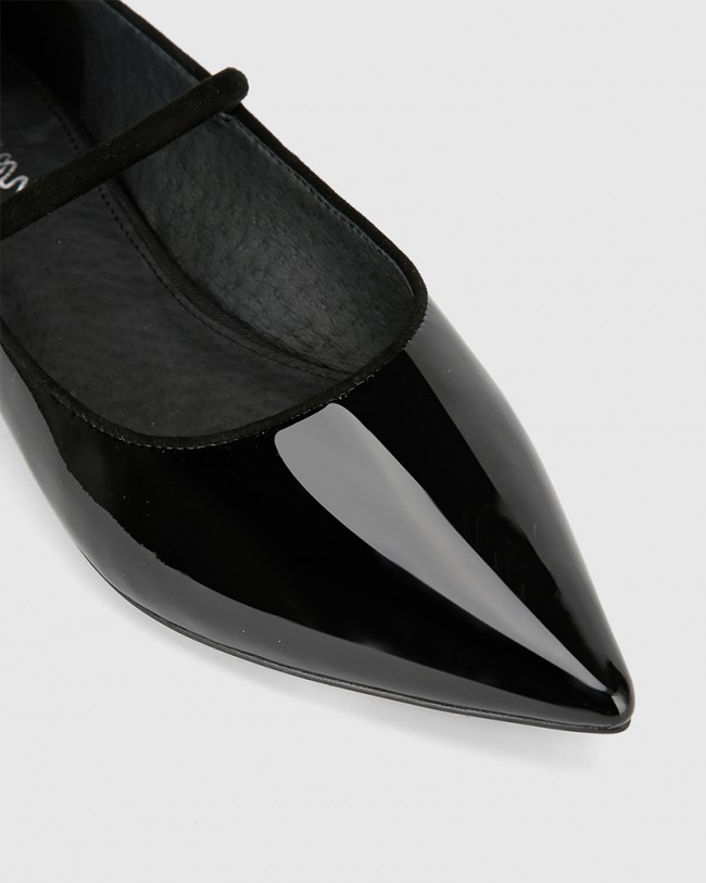 Wittner Meara Black Patent & Suede Leather Point Toe Flat