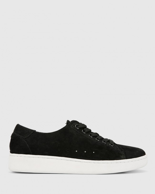Wittner Graphite Black Nubuck Leather Lace Up Sneaker