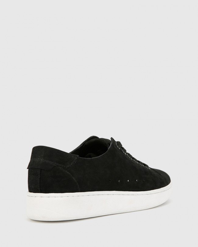 Wittner Graphite Black Nubuck Leather Lace Up Sneaker