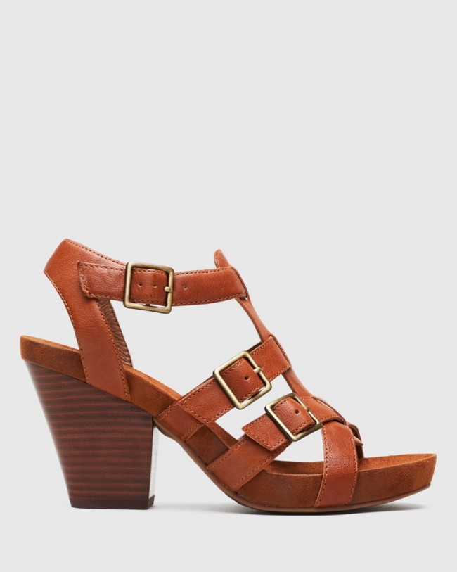 Wittner Cohen Cognac Leather Cone Heel Sandal