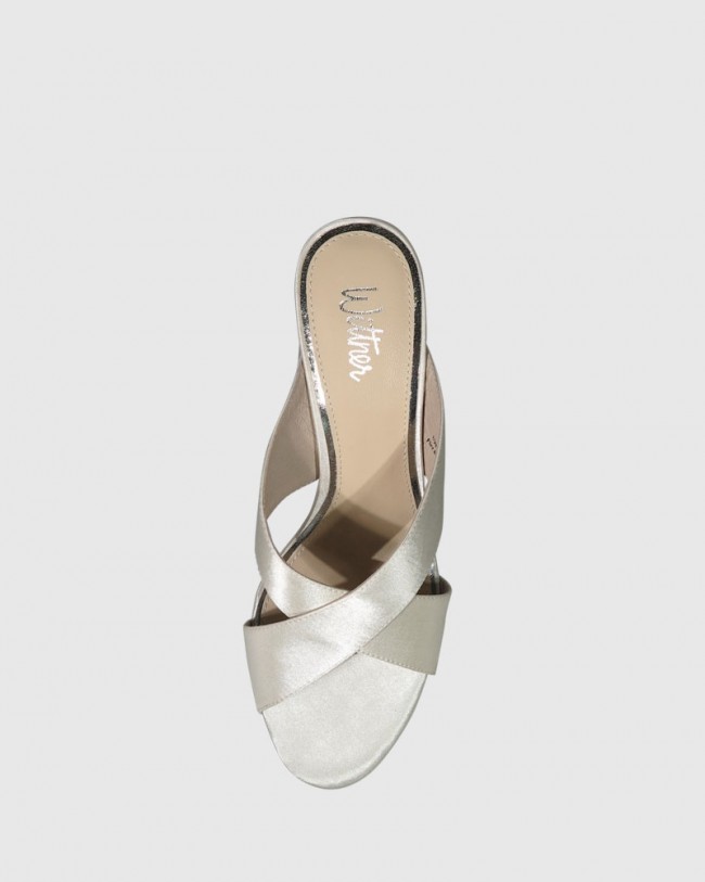 Wittner Ivette Cream Satin Block Heel Mule