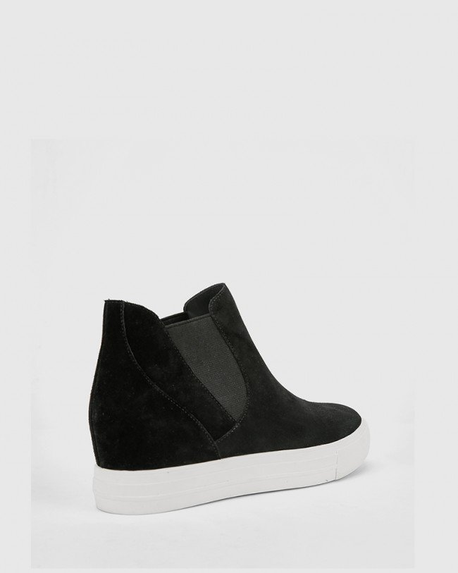 Wittner Sanders Black Suede Leather Slip On Wedge Sneaker