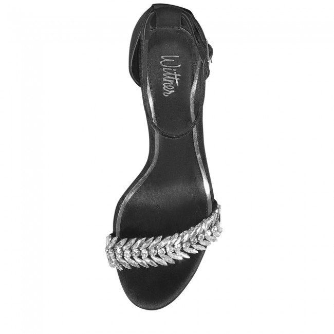 Wittner Indriana Black Satin Embelished Open Toe Stiletto Heel