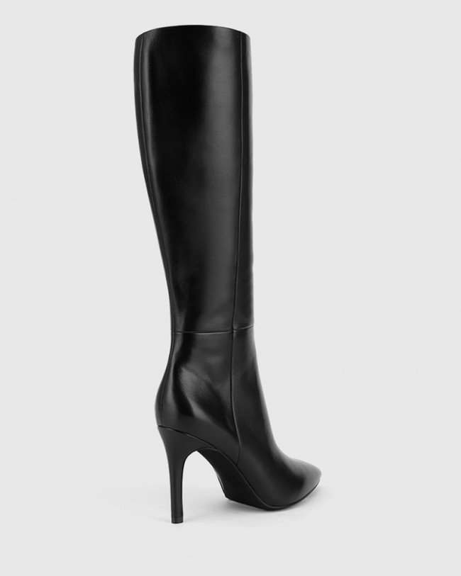 Wittner Hallow Black Leather Pointed Toe Stiletto Heel Long Boot