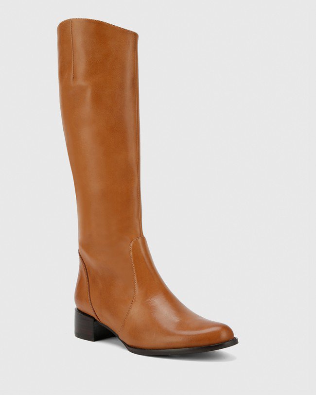 Wittner Bernia-M Tan Waxy Burnish Leather Long Boot Almond Toe