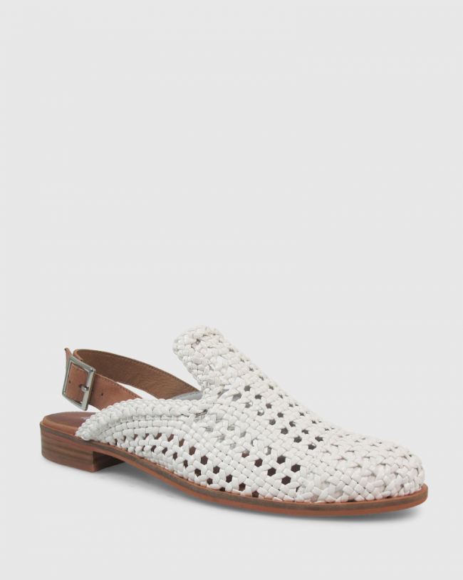 Wittner Habor White PU Weave Slingback Flat