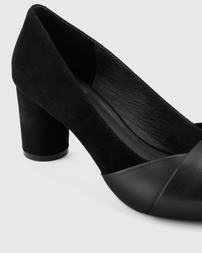 Wittner Deonna Black Leather And Suede Block Heel Pump