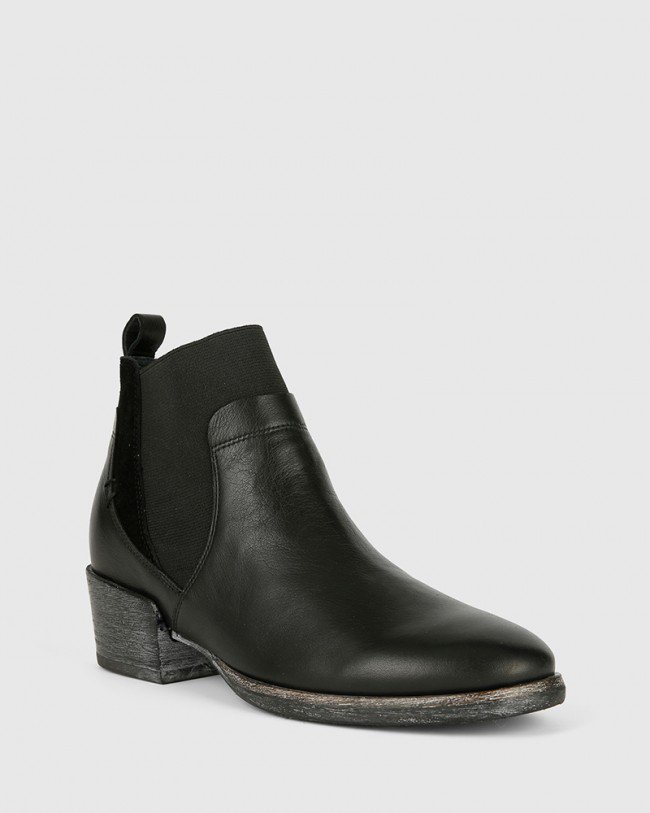 Wittner Memphis Black Leather and Suede Gusset Ankle Boot