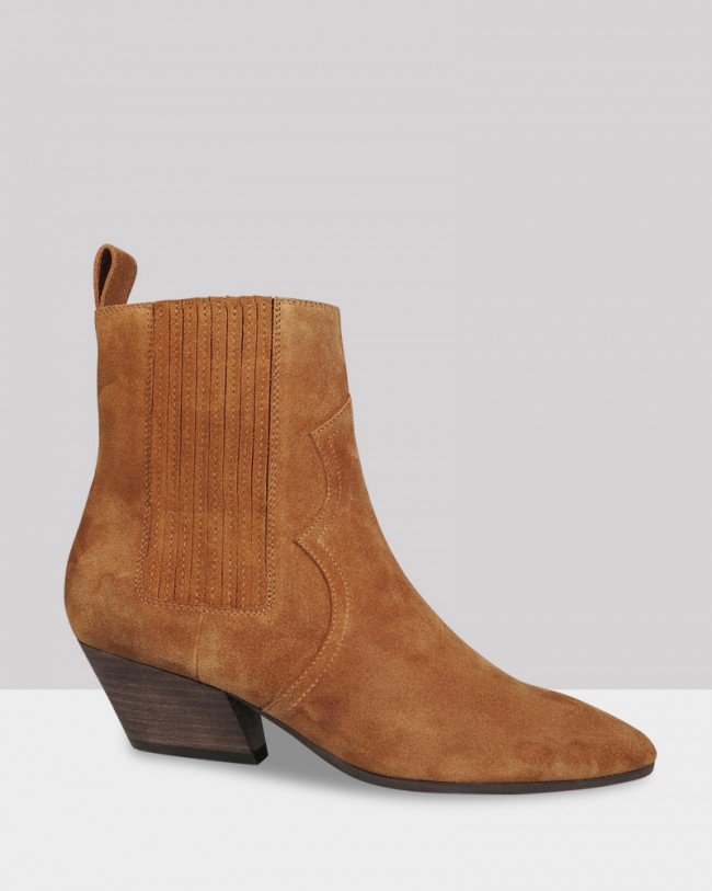 Wittner Karissa Tobacco Suede Block Heel Western Ankle Boot
