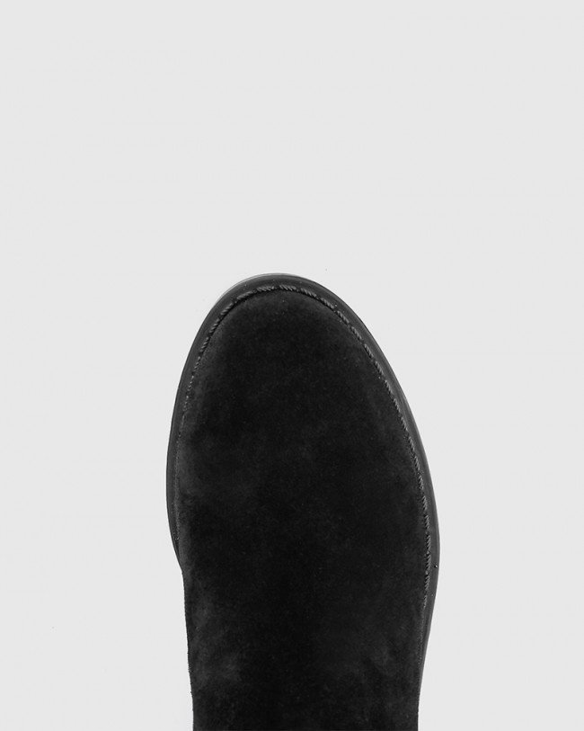 Wittner Devanna Black Suede Round Toe Flat Boot