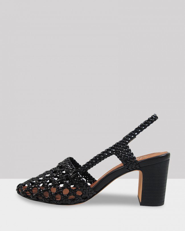 Wittner Galia Black Weave Slingback Block Heel