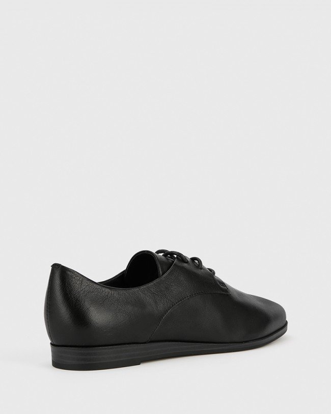 Wittner Cecelia Black Leather Low Wedge Lace Up Brogue