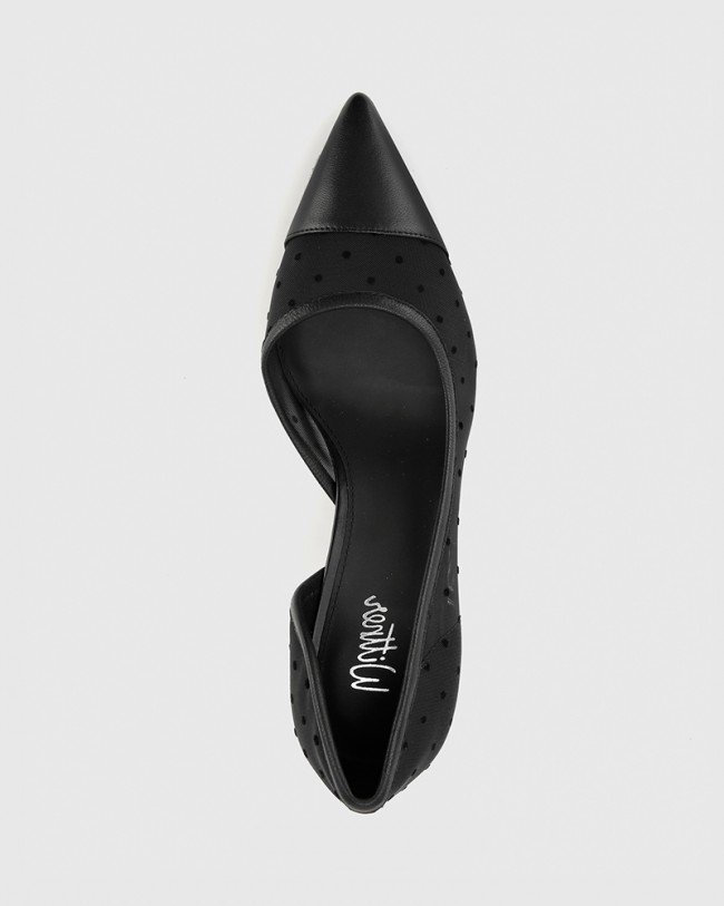 Wittner Natala Black Leather and Polka Dot Mesh Stiletto Heel