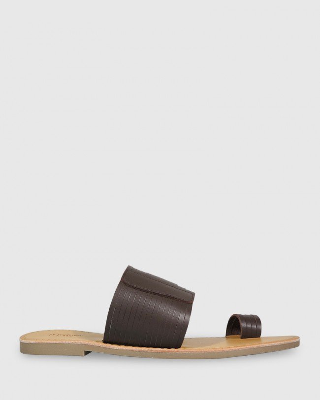 Wittner Constanza Chocolate Leather Slip On Flat Sandal