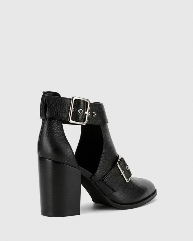 Wittner Holie Black Leather Buckle Boot Heel Boot