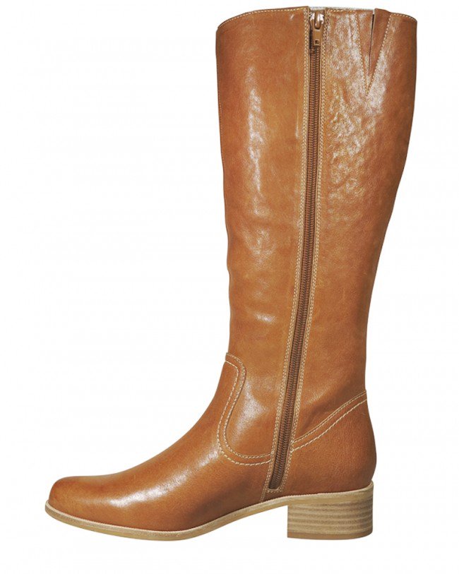 Wittner Graham Cognac Leather Block Heel Knee High Boot