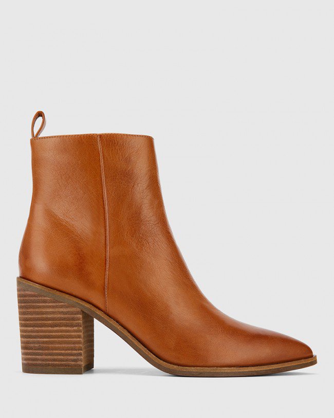 Wittner Pearce Cognac Leather Block Heel Ankle Boot