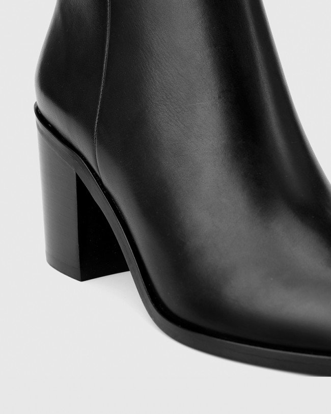 Wittner Pearce Black Leather Block Heel Ankle Boot