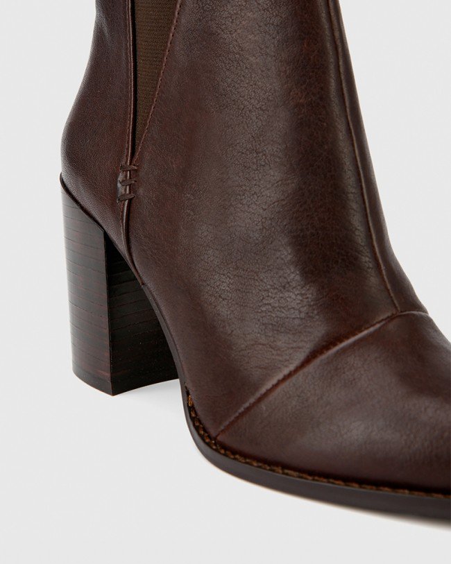 Wittner Honesty Chocolate Leather Block Heel Ankle Boot