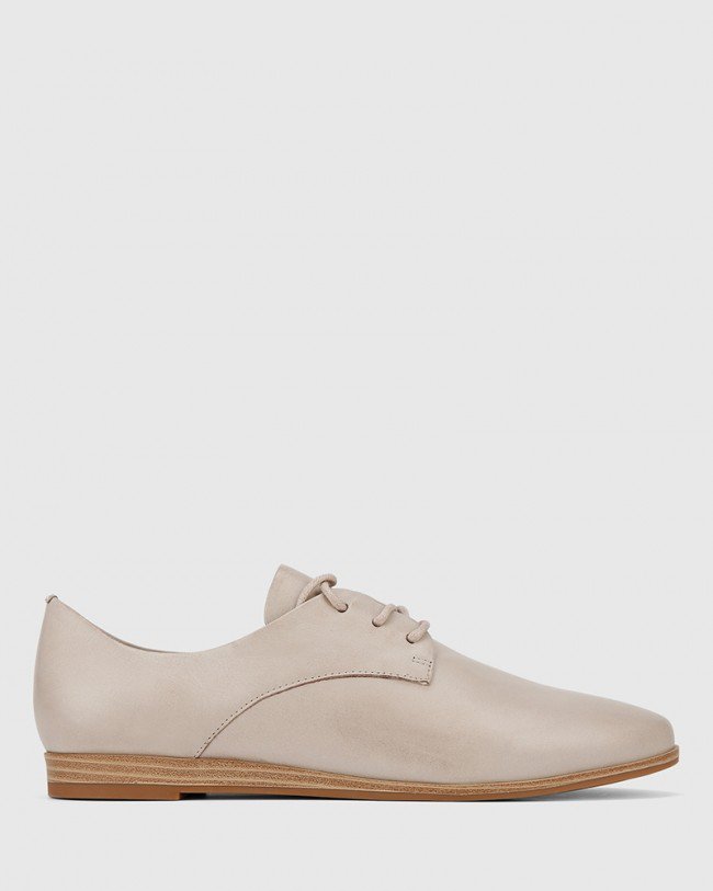 Wittner Cecelia Grey Leather Low Wedge Lace Up Brogue