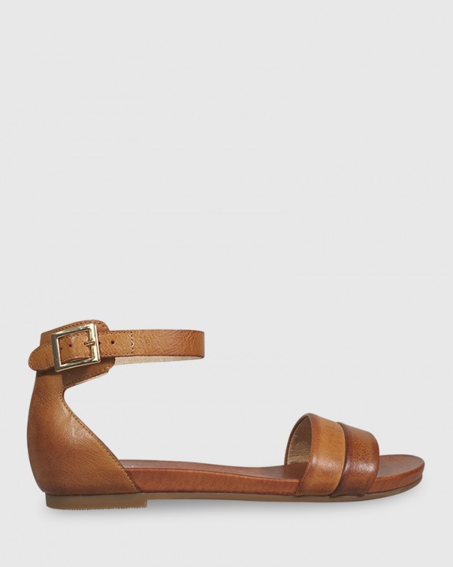 Wittner Lory Coconut Brown Leather Open Toe Flat Sandal