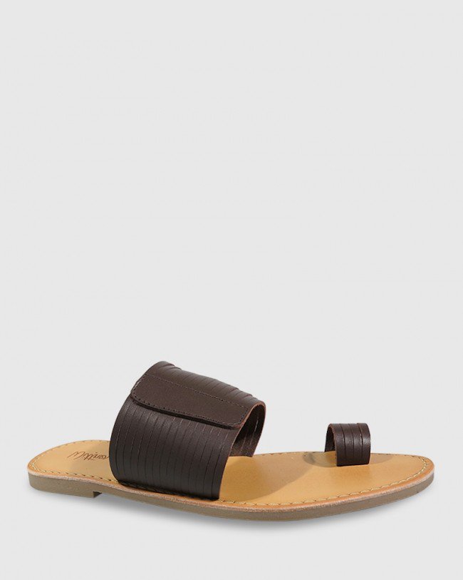 Wittner Constanza Chocolate Leather Slip On Flat Sandal