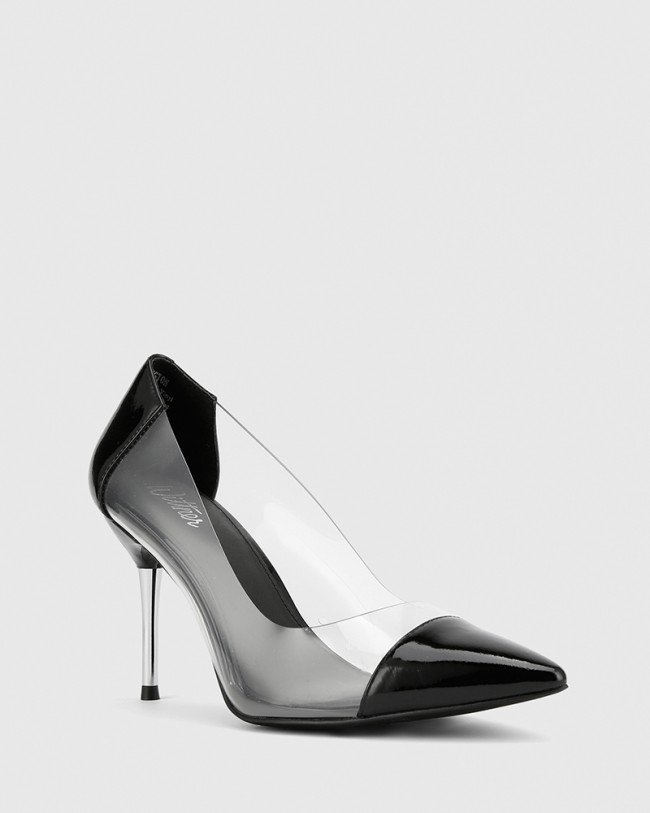 Wittner Harington Black Patent and Vinyl Pointed Toe Stiletto Heel