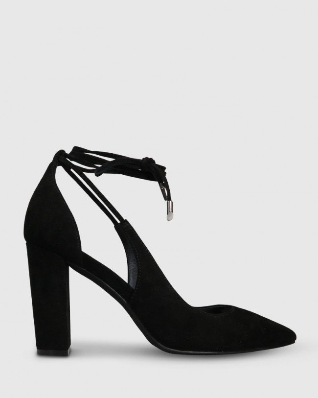 Wittner Hennessy Black Suede Ankle Wrap Block Heel