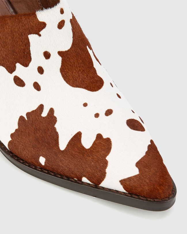 Wittner Kasey Cow Print Hair On Leather Block Heel Mule