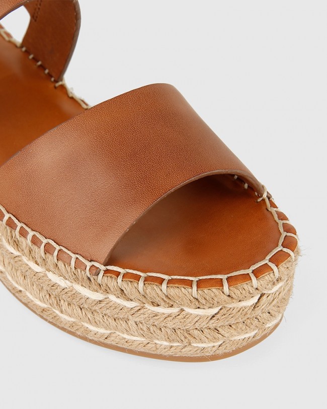Wittner Etros Cognac Leather Espadrille Flatform Sandal