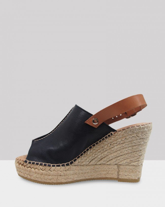 Wittner Umberto Navy Leather Peep Toe Espadrille Wedge
