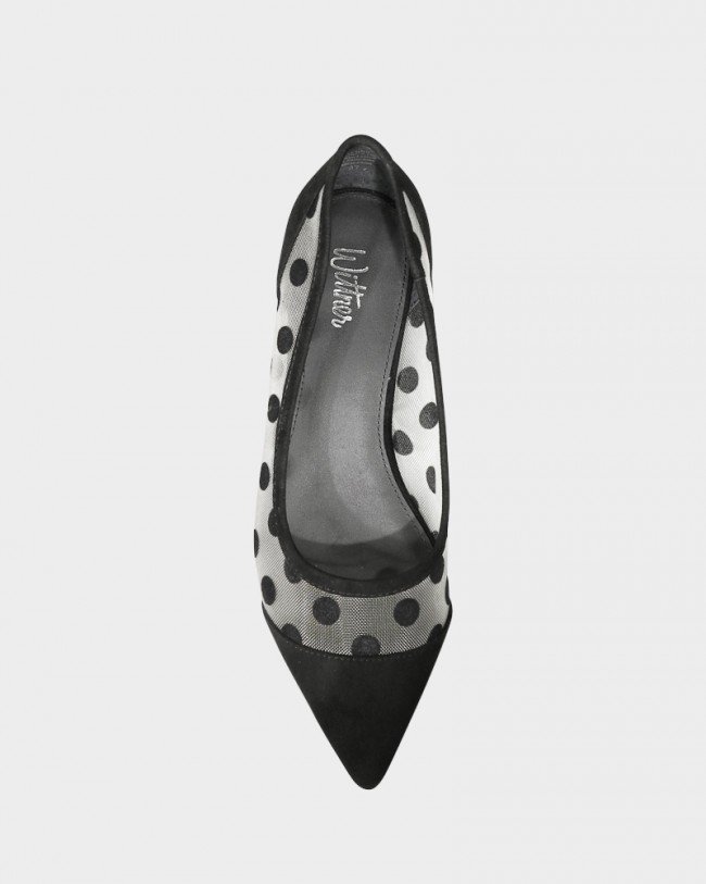 Wittner Malone Black Suede Polka Dot Mesh Pointed Flat