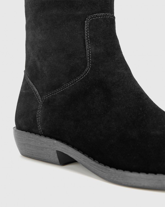 Wittner Devanna Black Suede Round Toe Flat Boot