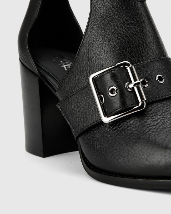 Wittner Holie Black Leather Buckle Boot Heel Boot
