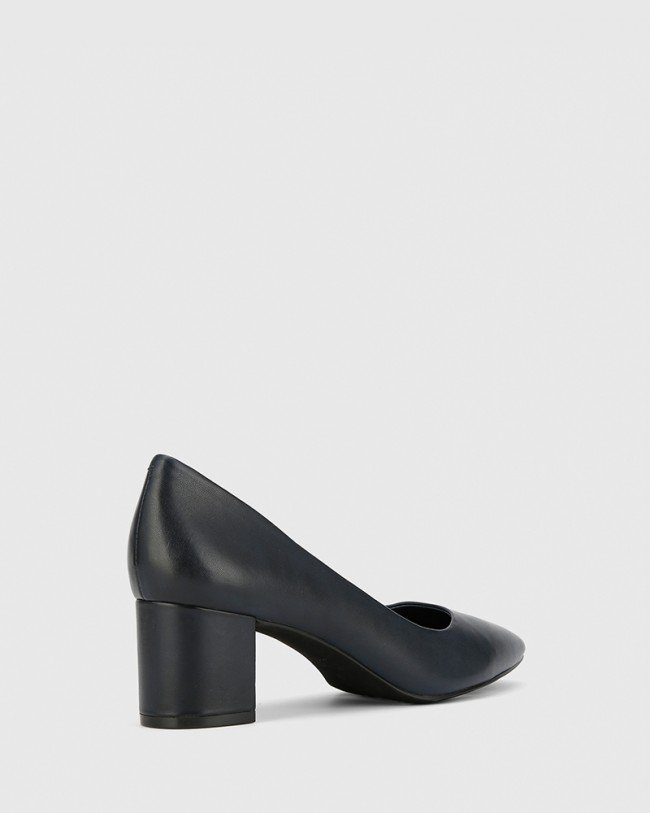 Wittner Liona Navy Leather Pointed Toe Mid Heel