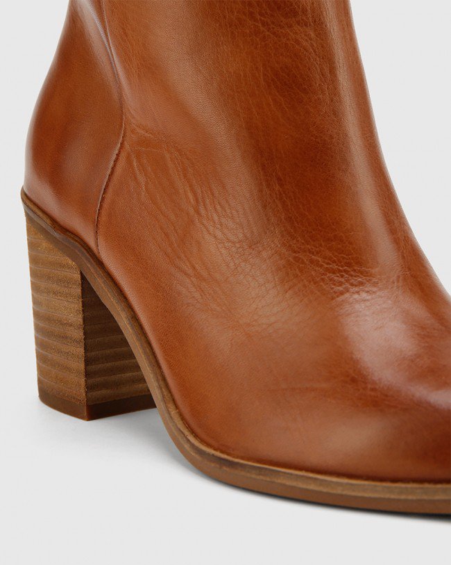 Wittner Preslee Cognac Leather Block Heel Long Boot