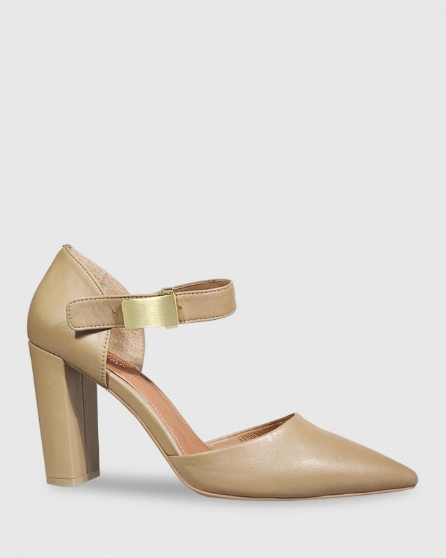 Wittner Heide Taupe Leather Pointed Toe Block Heel