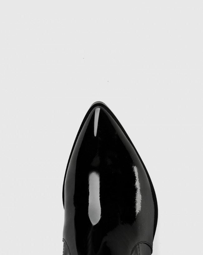 Wittner Posey Black Patent Leather Stretch Block Heel Boot