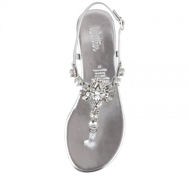 Wittner Sparkling Silver Leather Embellished Flat Sandal
