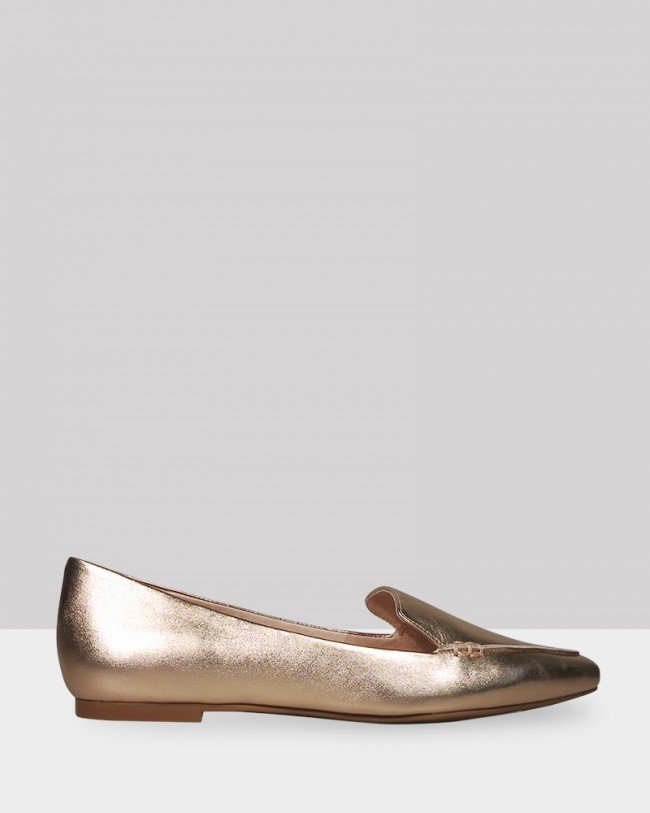 Wittner Packhamm Champagne Metallic Leather Pointed Toe Flat