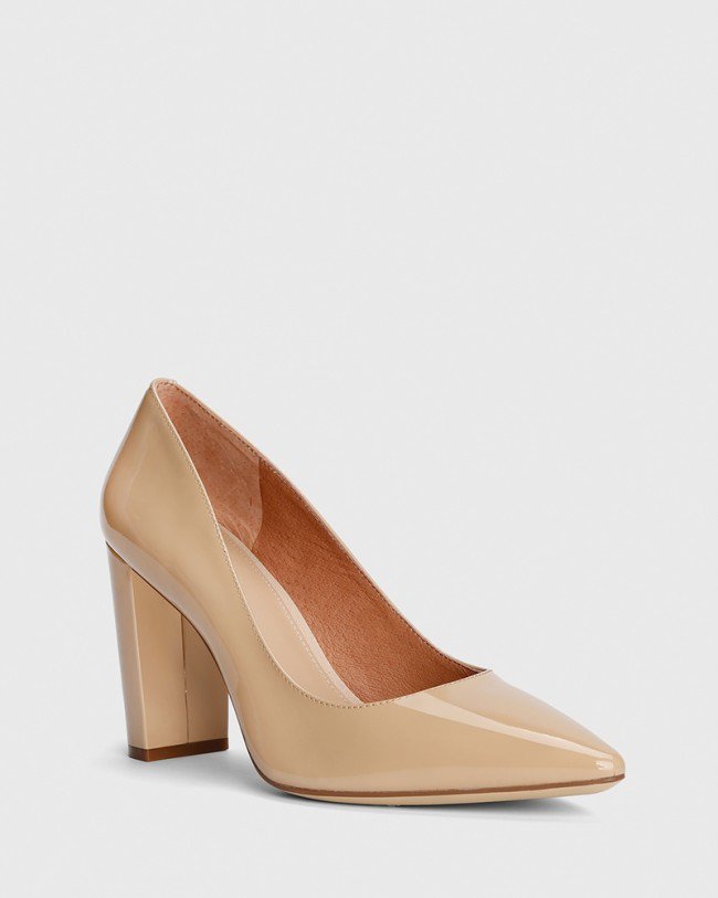Wittner Hether Nude Patent Pointed Toe Block Heel