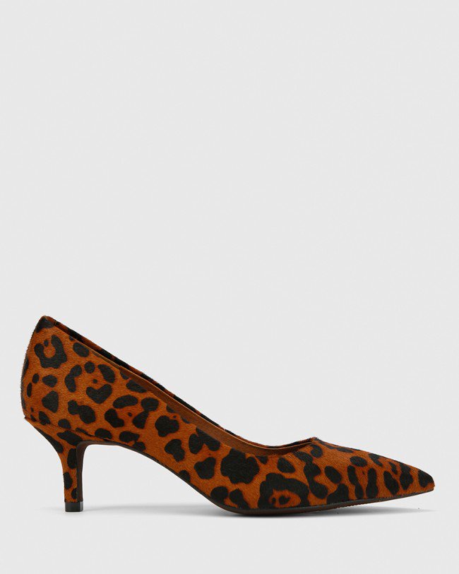 Wittner Neana Leopard Printed Hair On Leather Pointed Toe Kitten Heel