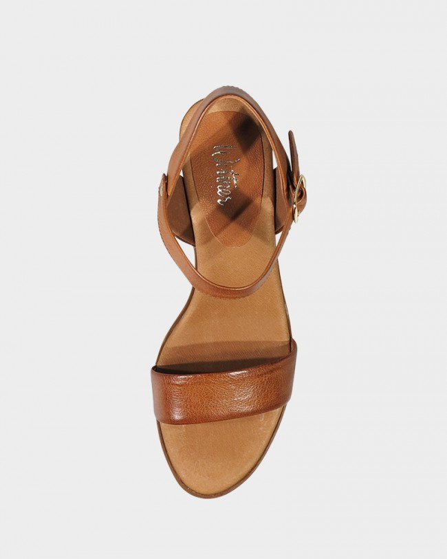 Wittner Kathleen Cognac Leather Open Toe Block Heel Sandal