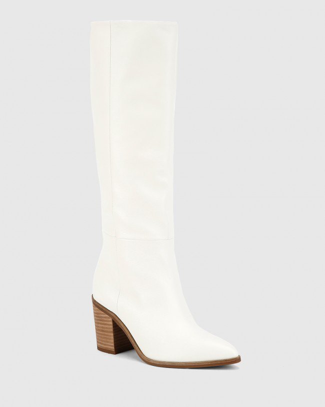Wittner Preslee White Leather Block Heel Long Boot